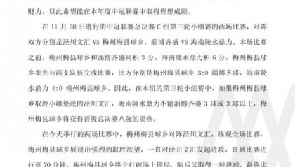 开云官网-中冠梅县球乡致函足协：希望调查淄博与海南默契球